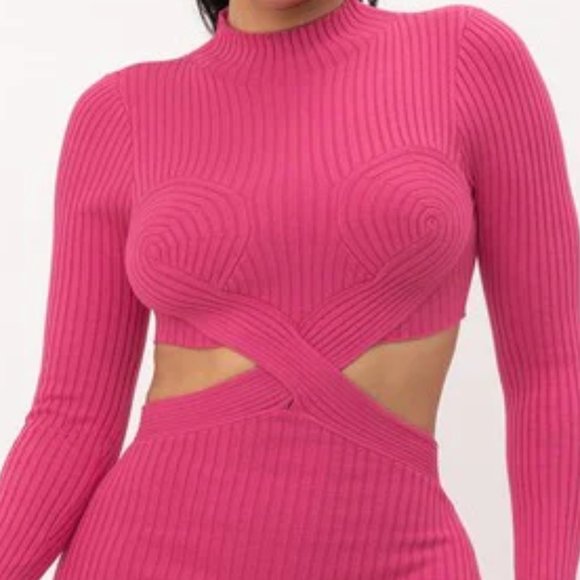 Fuchsia Sweater Knit Cutout Midi Dress - Picture 3 of 4